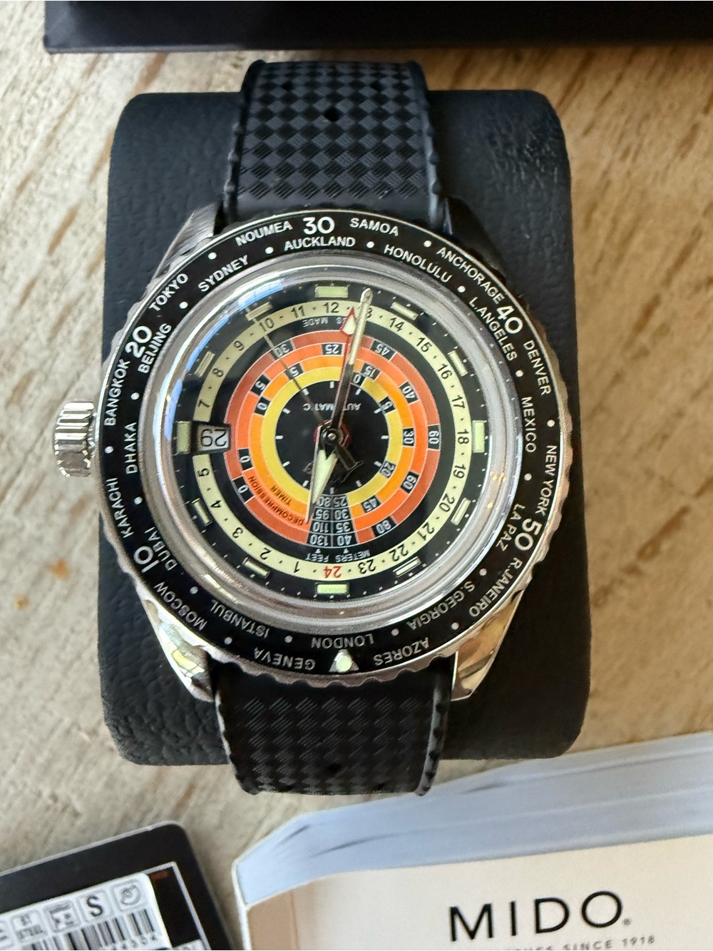 Mido Ocean Star Decompression Worldtimer with two straps.  New without tags!